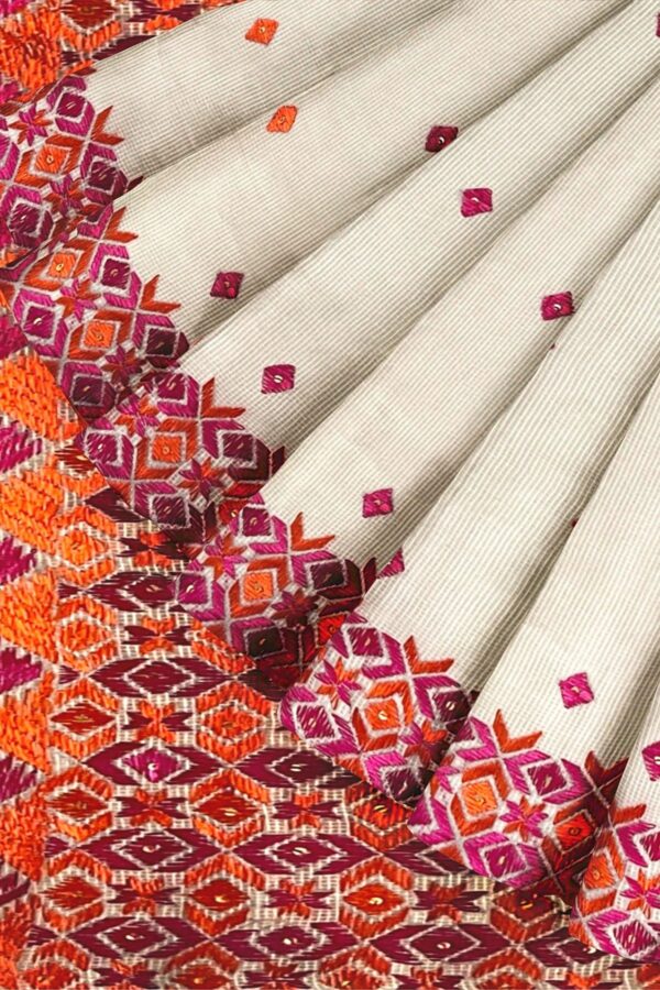Colorful Phulkari Cotton Saree